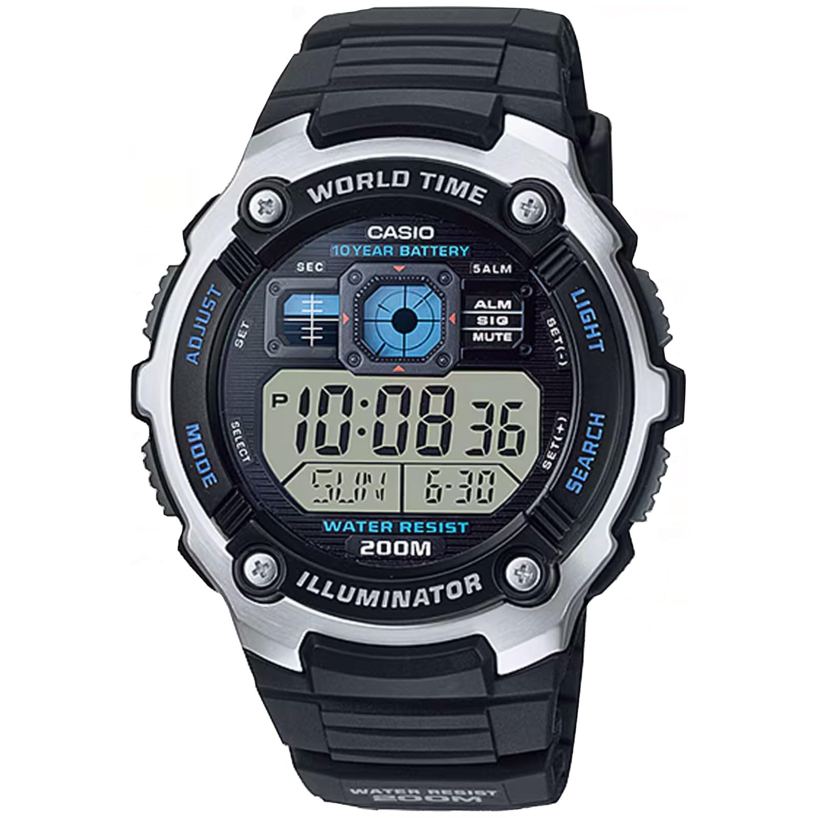 Casio Men's Silver-Tone Multi-Functional Digital Sport Watch Black